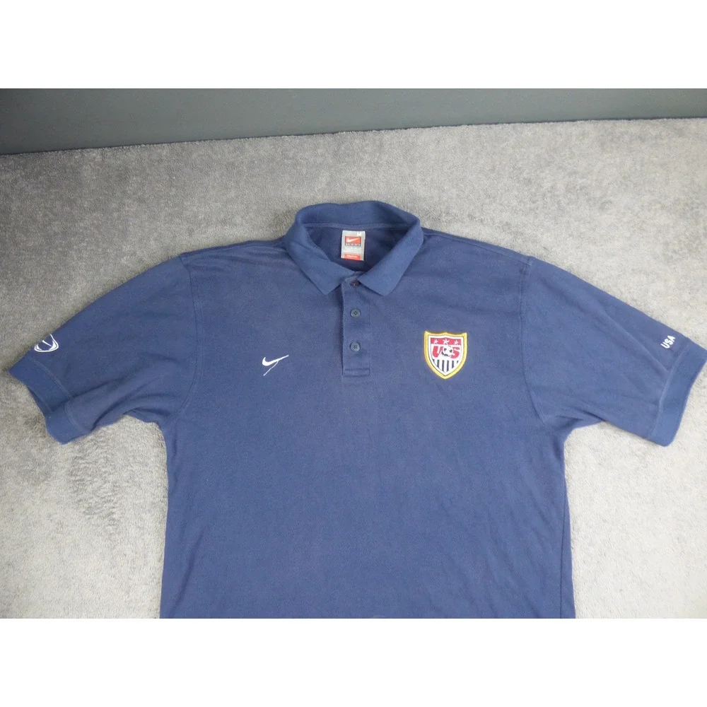 Nike Team US Soccer Polo Shirt Mens Medium Blue Fit Dry Short Sleeve USA Crest